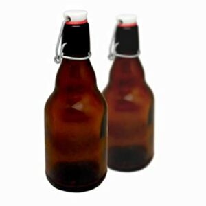 Botellas de vidrio ámbar con cierre hermético para cerveza casera.