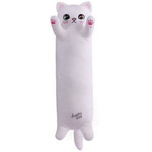 Muñeca de gato de peluche blanca de 70 cm con adorables orejas y patas rosadas.