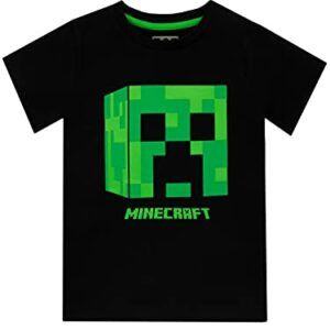 Camiseta negra de Minecraft con diseño de Creeper verde para niños.