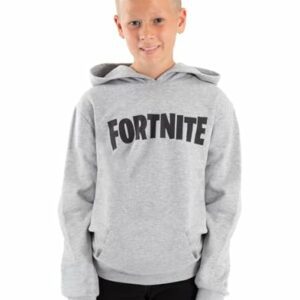 Niño con sudadera gris de Fortnite.