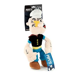 Peluche de Popeye el Marino con gorra blanca y uniforme azul.