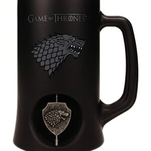 Jarra negra de cristal con el logo de la Casa Stark de Juego de Tronos.