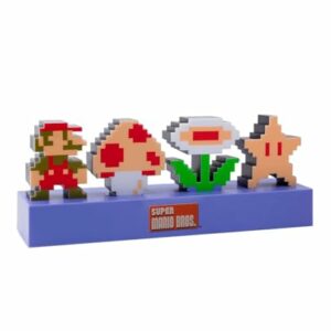 Lámpara con figuras pixeladas de Super Mario Bros.