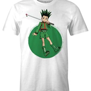 Camiseta blanca con diseño del personaje Gon de Hunter X Hunter en un círculo verde.