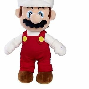 Peluche suave de Mario de Fuego con gorra blanca y traje rojo.