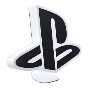 Lámpara con forma del logotipo de PlayStation en blanco y negro.