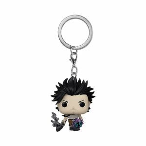 Llavero Funko Pop! de Yami de Black Clover con detalles de cabello negro puntiagudo y espada oscura.