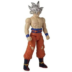 Figura de Goku en forma Ultra Instinto de la serie Dragon Ball Z con cabello plateado y pantalones naranjas.