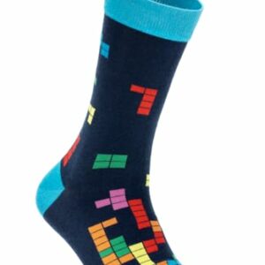 Calcetines divertidos de hombre con estampado de piezas de Tetris en colores vivos.