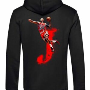 Sudadera negra con capucha Blasfemus de hombre con imagen de jugador de baloncesto volando hacia el aro.