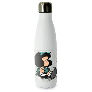 Botella térmica reutilizable con un diseño de Mafalda curiosa.