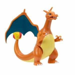 Figura de Charizard de Bizak con alas desplegadas y cola flameante.