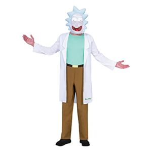 Disfraz de Rick Sánchez de "Rick y Morty" para hombre con máscara y bata blanca, talla L/XL.