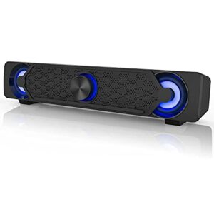 Barra de sonido USB Smalody con luces LED azules para PC.