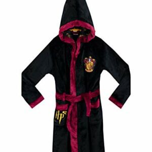 Albornoz de niño Gryffindor negro con capucha y detalles rojos, marca Harry Potter.