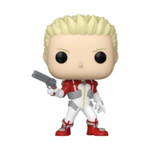 Figura Funko Pop! de Knives de Trigun con pistola y traje rojo y blanco.