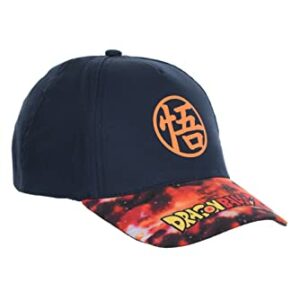 Gorra azul de Dragon Ball Z con símbolo de Goku y diseño colorido en la visera.