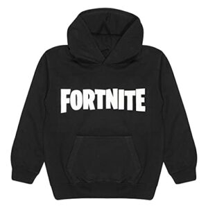 Sudadera negra con capucha y el logo de "FORTNITE" en blanco para niños.