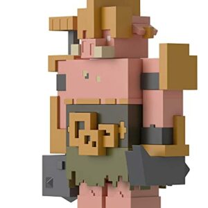 Figura de acción grande de Minecraft Legends de un personaje pixelado armado.