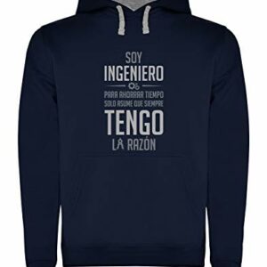 Sudadera con capucha azul oscuro con texto divertido para ingenieros.