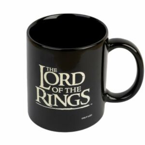 Taza negra con el logotipo "The Lord of the Rings" en blanco de Grupo Erik.