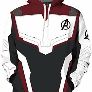 Sudadera con capucha de los Avengers con diseño de guerrero cuántico en colores blanco, negro y rojo.