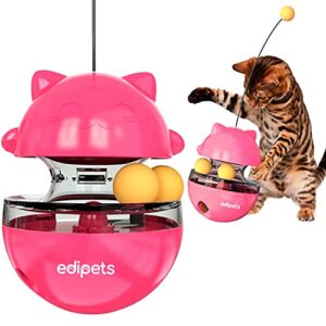 Juguete interactivo rosa de Edipets con forma de gato y dispensador de comida para mascotas.