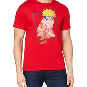 Camiseta roja con diseño de personaje de anime para hombre.