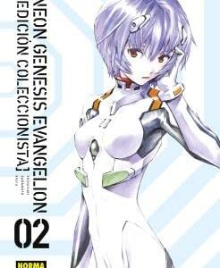 Portada del volumen 02 de "Neon Genesis Evangelion Edición Coleccionista," mostrando a un personaje en un traje futurista.