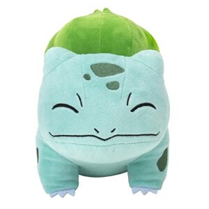 Peluche de Bulbasaur con expresión sonriente, marca Pokémon.