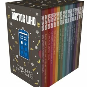 Caja de cuentos de hadas de Doctor Who con diseño del TARDIS y colores vibrantes.