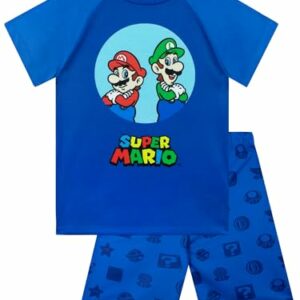 Pijama azul de Super Mario y Luigi para niños, con camiseta y pantalones cortos.