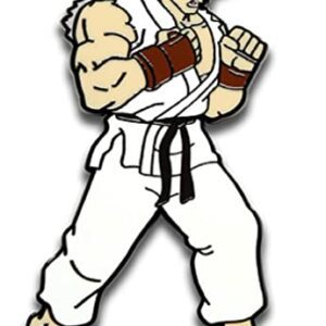 Pin con diseño de Ryu listo para pelear, del juego Street Fighter.