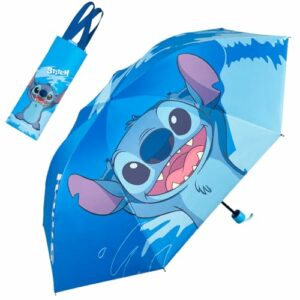 Paraguas infantil estampado de Stitch en tonos azules.