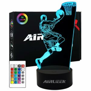 Lámpara LED 3D de baloncesto con jugador saltando, incluye control remoto.