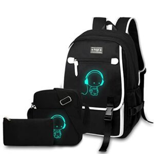 Mochila escolar negra Asge con luces y estuche a juego.