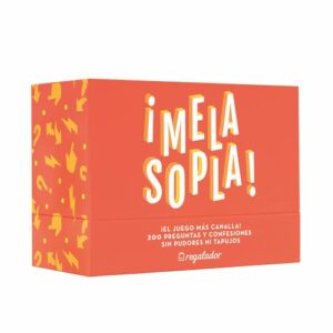 Caja del juego de mesa para adultos "¡Me la sopla!" de Regalador, en color naranja.