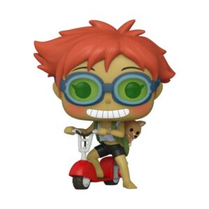 Figura Funko POP! de Edward Wong con Ein en un scooter rojo.