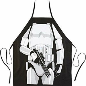 Delantal de cocina con diseño de soldado imperial en blanco y negro.