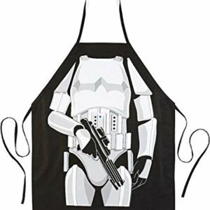 Delantal de cocina con diseño de soldado imperial de Star Wars en blanco y negro.