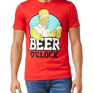 Camiseta roja con Homer Simpson sosteniendo una cerveza y el texto "Beer O'Clock".