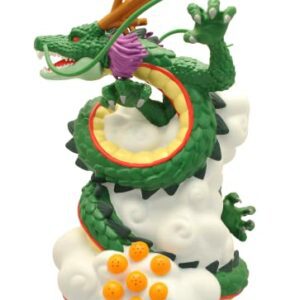 Figura de Shenron de Dragon Ball Z enroscado sobre nubes con las esferas del dragón.