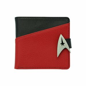 Monedero rojo y negro con el emblema de Star Trek en metal.