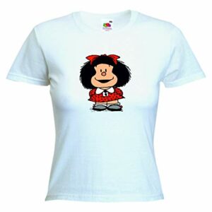 Camiseta blanca de mujer con la imagen de Mafalda en el centro.