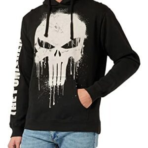 Sudadera negra con capucha y logotipo de Cráneo del Castigador de Marvel en el frente.