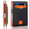 Monedero tarjetero de hombre BestZings, color naranja y negro con textura de fibra de carbono.