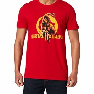 Camiseta roja de Mortal Kombat con diseño de personaje en el frente, para hombre.