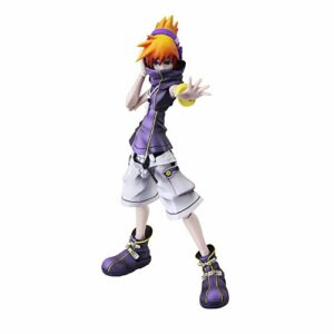 Figura de acción Neku Sakuraba en pose dinámica con su característico atuendo púrpura y naranja.