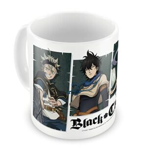 Taza de cerámica de Black Clover con imágenes de Asta, Yuno, Noelle y Yami.