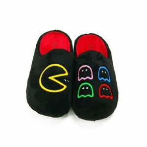 Pantuflas negras de GARZON con diseño de Pac-Man y fantasmas, talla 41.